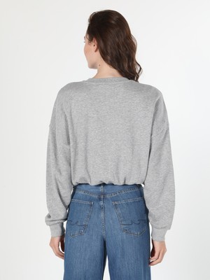 Comfort Fit Baskılı Gri Kadın Sweatshirt Cl1060558