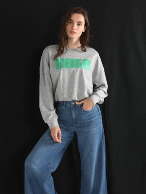 Comfort Fit Baskılı Gri Kadın Sweatshirt Cl1060558