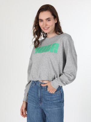 Comfort Fit Baskılı Gri Kadın Sweatshirt Cl1060558