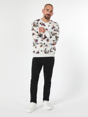 Regular Fit Baskılı Beyaz Erkek Sweatshirt CL1061632