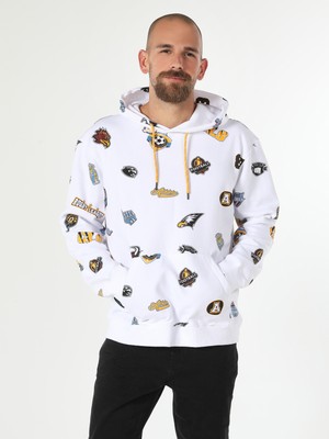 Regular Fit Baskılı Kapüşonlu Beyaz Erkek Sweatshirt Cl1061644