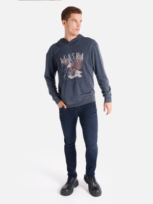 Regular Fit Baskılı Kapüşonlu Antrasit Erkek Sweatshirt Cl1061755