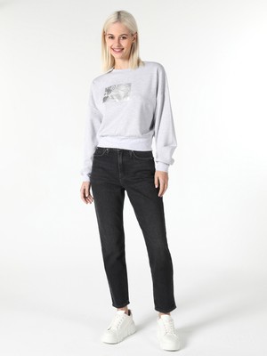 Regular Fit Baskılı Gri Kadın Sweatshirt Cl1061934