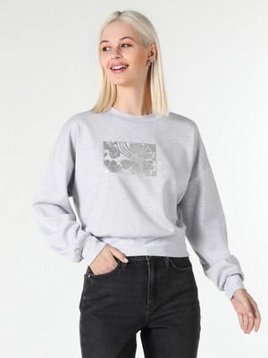 Regular Fit Baskılı Gri Kadın Sweatshirt Cl1061934