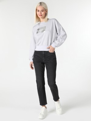 Regular Fit Baskılı Gri Kadın Sweatshirt Cl1061934