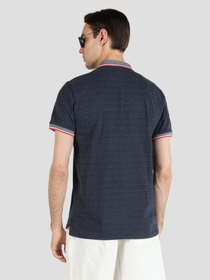 Regular Fit Çizgili Lacivert Erkek Polo Yaka Kısa Kol Tişört Cl1062781