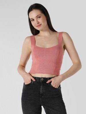 Slim Fit Kare Yaka Crop Turuncu Kadın Atlet Cl1063343