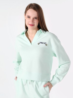 Regular Fit V Yaka Yeşil Kadın Sweatshirt Cl1063333