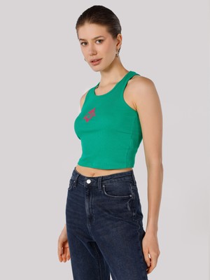 Regular Fit Baskılı Crop Yeşil Kadın Atlet Cl1063761