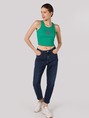 Regular Fit Baskılı Crop Yeşil Kadın Atlet Cl1063761