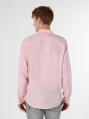 Comfort Fit Shirt Neck Düz Erkek Pembe Uzun Kol Gömlek