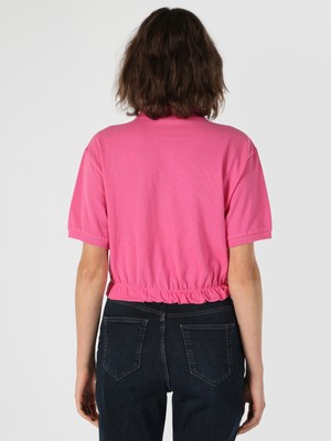 Normal Kesim Polo Yaka Crop Pembe Kadın Kısa Kol Tişört Cl1064048