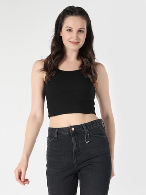 Slim Fit Basic Crop Siyah Kadın Atlet Cl1064019