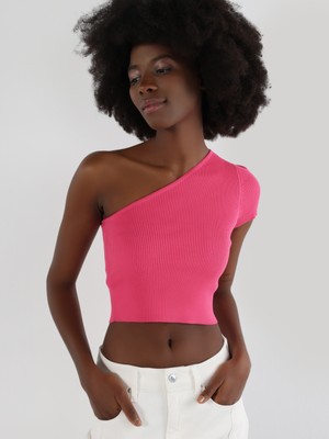 Slim Fit Strappy Crop Pembe Kadın Kısa Kol Tişört Cl1064263