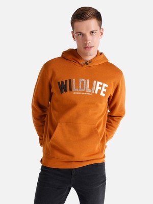 Regular Fit Baskılı Kapüşonlu Camel Erkek Sweatshirt Cl1064827