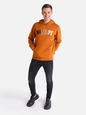 Regular Fit Baskılı Kapüşonlu Camel Erkek Sweatshirt Cl1064827