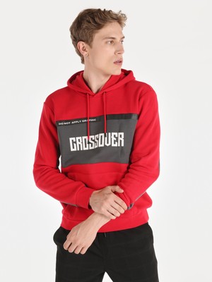 Regular Fit Kapüşonlu Baskılı Kırmızı Erkek Sweatshirt Cl1064776