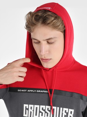 Regular Fit Kapüşonlu Baskılı Kırmızı Erkek Sweatshirt Cl1064776