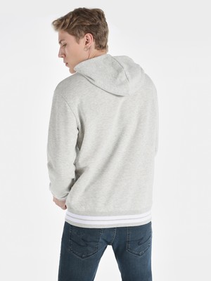 Regular Fit Baskılı Kapüşonlu Gri Erkek Sweatshirt Cl1064903