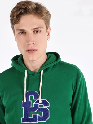 Regular Fit Baskılı Kapüşonlu Yeşil Erkek Sweatshirt Cl1065144