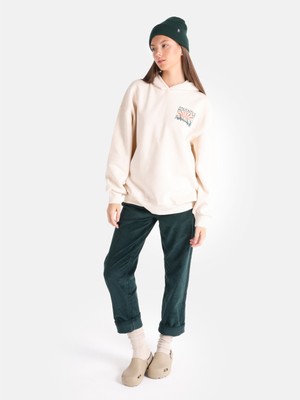 Regular Fit Baskılı Kapüşonlu Ekru Kadın Sweatshirt Cl1065189