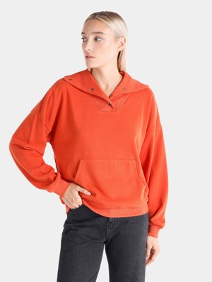 Regular Fit V Yaka Turuncu Kadın Sweatshirt