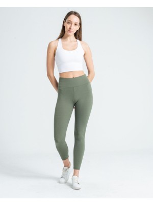 Butik İncebelli Kadın Yüksek Bel Fitilli Tayt Açık Yeşil