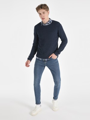 Slim Fit Bisiklet Yaka Basic Mavi Erkek Kazak Cl1065743