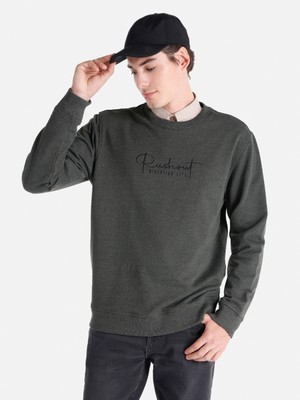 Regular Fit Bisiklet Yaka Baskılı Yeşil Erkek Sweatshirt Cl1065693