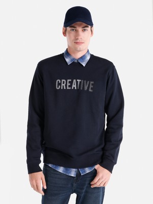 Regular Fit Baskılı Lacivert Erkek Sweatshirt Cl1065694