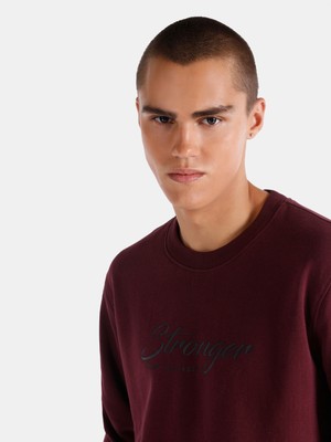 Regular Fit Bisiklet Yaka Baskılı Bordo Erkek Sweatshirt Cl1065690