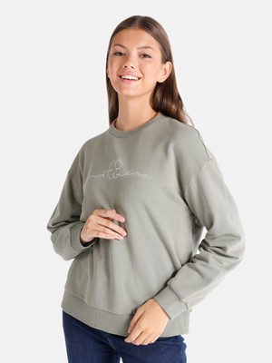 Regular Fit Bisiklet Yaka Baskılı Yeşil Kadın Sweatshirt Cl1065882