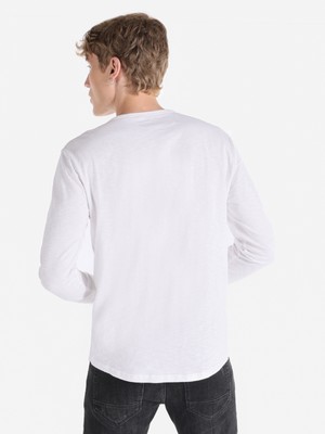 Regular Fit Bisiklet Yaka Basic Beyaz Erkek Uzun Kol Tişört Cl1065872