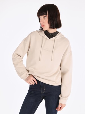 Regular Fit Kapüşonlu Bej Kadın Sweatshirt Cl1065886