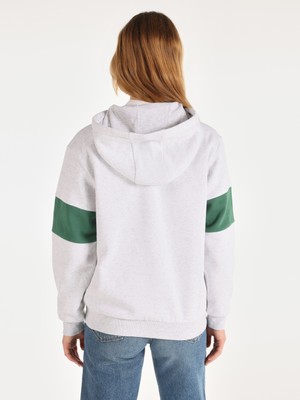 Regular Fit Kapüşonlu Baskılı Gri Kadın Sweatshirt Cl1066038