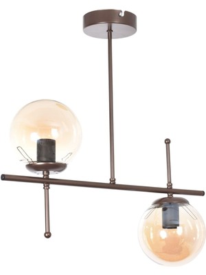 Modavize Feris Modern Tasarım Salon Mutfak Yatak Odası Kahverengi Renk Bal Camlı 2'li Avize