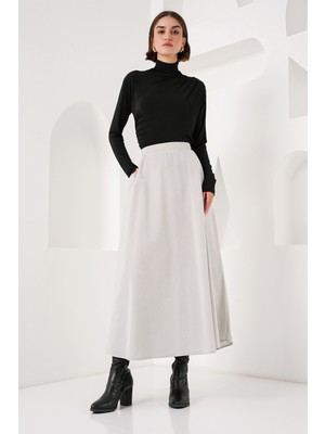 Kadın Cep Detaylı Uzun Etek 8024 - Gri