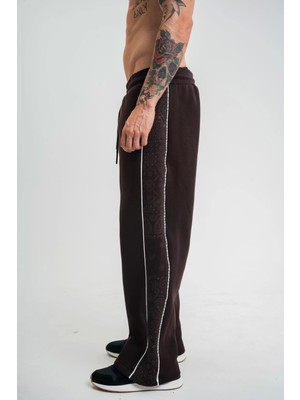 Polızeı Premium Kalite Ara Biyeli Baskılı Baggy Eşofman Pantalon - Kahve