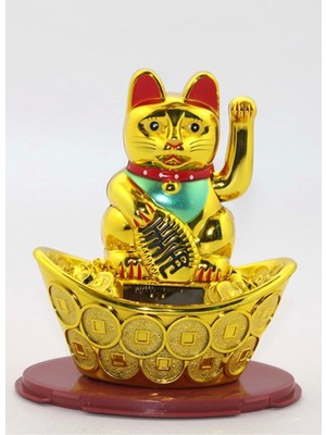 Maneki Neko Feng Shui Bereket Şans Mutluluk Çağıran Şans Kedisi Solar Panelli Hareketli Pati Feng Shui Gemili