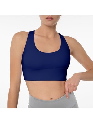 Lioness Activewear Lacivert Desenli Yüksek Destekli Sırt Detaylı Kaplı Spor Sütyeni