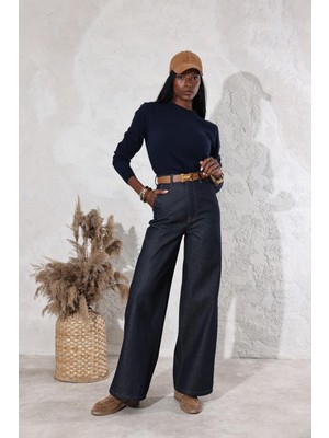 Koyu Lacivert Yüksek Bel Wide Leg Jean 308006