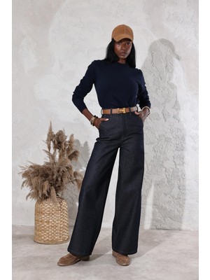 Koyu Lacivert Yüksek Bel Wide Leg Jean 308006