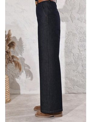 Koyu Lacivert Yüksek Bel Wide Leg Jean 308006