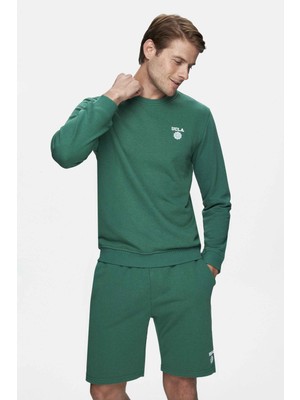 Valley Koyu Yeşil Bisiklet Yaka Baskılı Standard Fit Erkek Sweatshirt