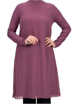 ottomanwear.com OTW8832 Önü Şifon Detaylı Penye Uzun Kollu Içlik Gül Kurusu