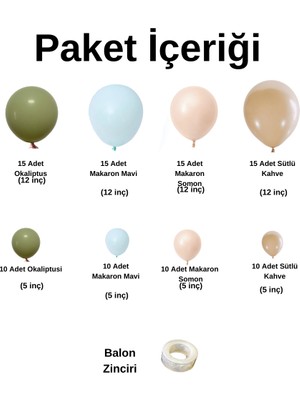 Balon Seti Okaliptus-Makaron Mavi-Makaron Somon-Sütlü Kahve 100 Lü Balon Zinciri Seti