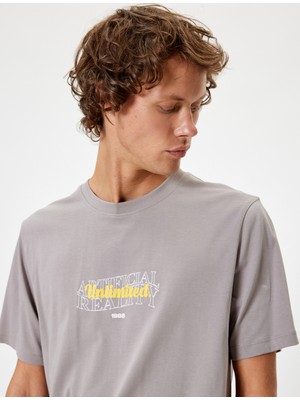 Koton Slim Fit Tişört Kısa Kollu Slogan Baskılı Bisiklet Yaka Pamuklu