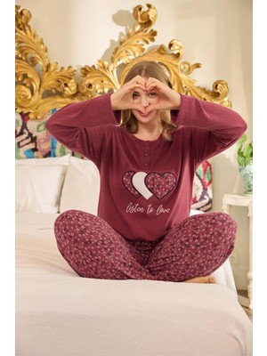 Aydoğan Kadın Suzi Büyük Beden Thermal Bordo Pijama Takım 0678
