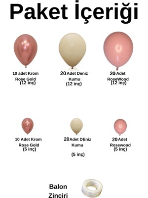 Balon Seti Rose Gold-Deniz Kumu-Rosewood 100 Lü Balon Zinciri Seti