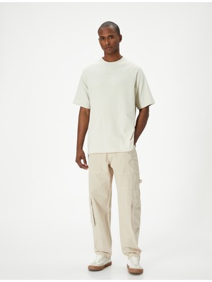 Koton Oversize Tişört Basic Dokulu Bisiklet Yaka Kısa Kollu